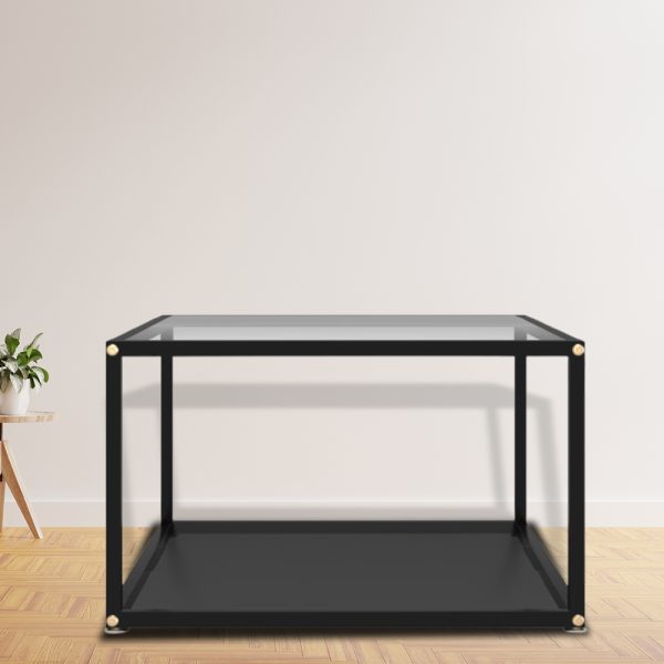 Coffee Table Transparent Tempered Glass – 60x60x35 cm, Transparent and Black