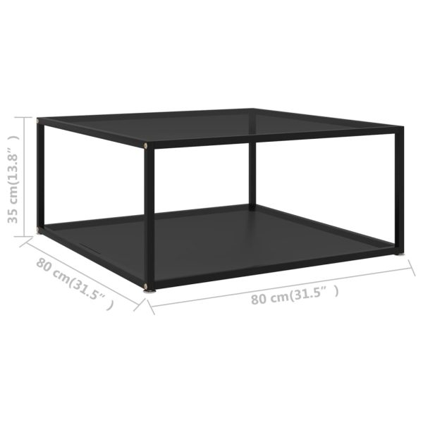 Coffee Table Transparent Tempered Glass – 80x80x35 cm, Black