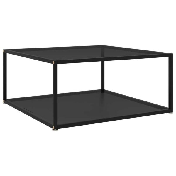 Coffee Table Transparent Tempered Glass – 80x80x35 cm, Black