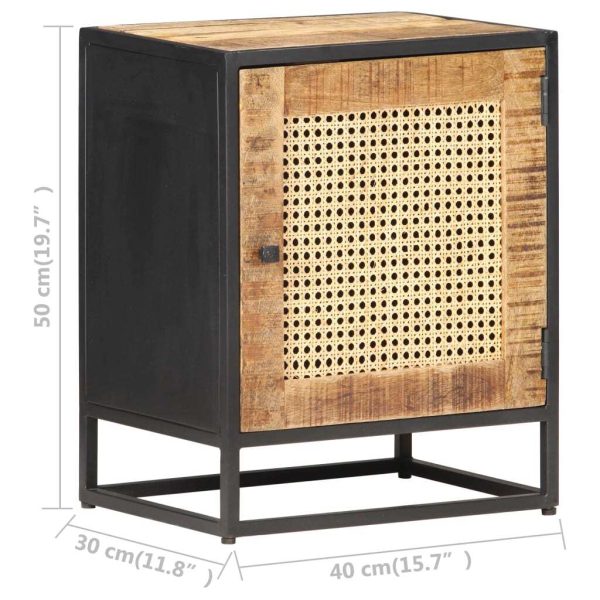 Shaugh Bedside Cabinet 40x30x50 cm Rough Mango Wood and Natural Cane