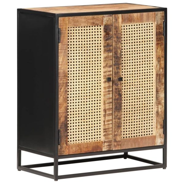 Sideboard 60x35x75 cm Rough Mango Wood and Natural Cane