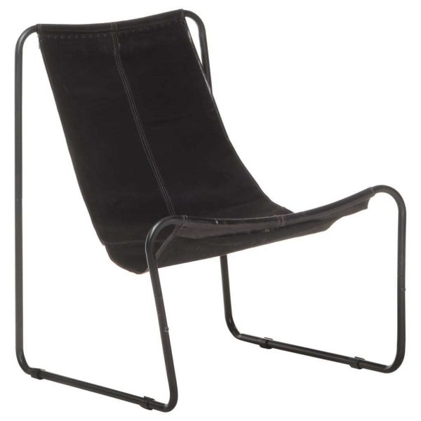 Relaxing Chair Real Leather – Black