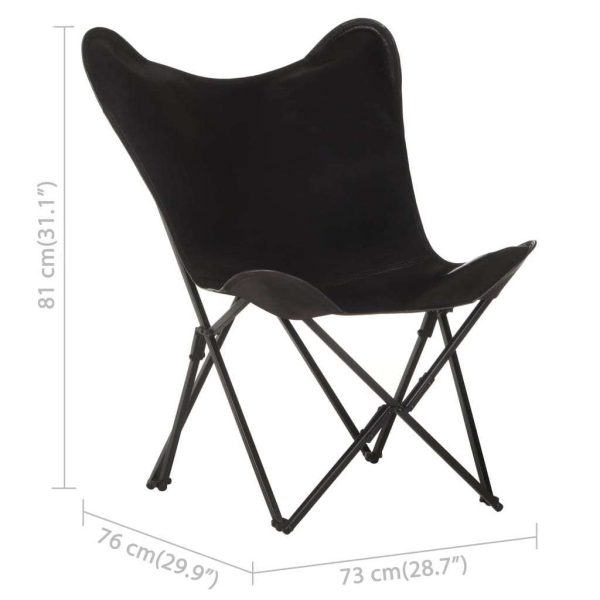 Foldable Butterfly Chair Real Leather – Black