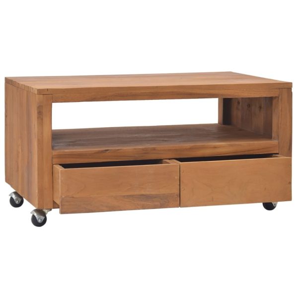 Holyoke TV Cabinet with Wheels Solid Teak Wood – 80x50x42 cm