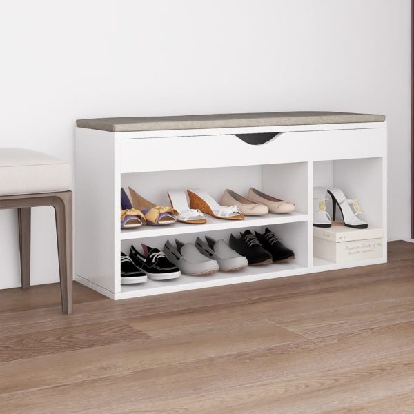 Shoe Bench with Cushion 104x30x49 cm Engineered Wood – White
