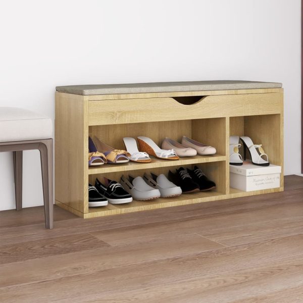 Shoe Bench with Cushion 104x30x49 cm Engineered Wood – Sonoma oak