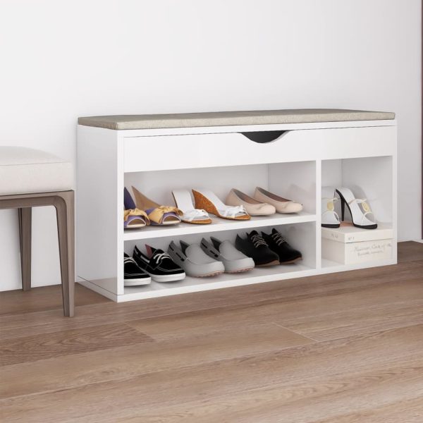 Shoe Bench with Cushion 104x30x49 cm Engineered Wood – High Gloss White