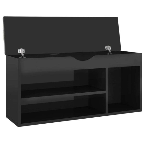 Shoe Bench with Cushion 104x30x49 cm Engineered Wood – High Gloss Black
