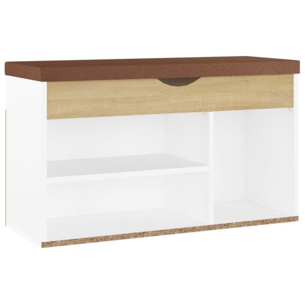 Shoe Bench with Cushion 80x30x47 cm Engineered Wood – White and Sonoma Oak