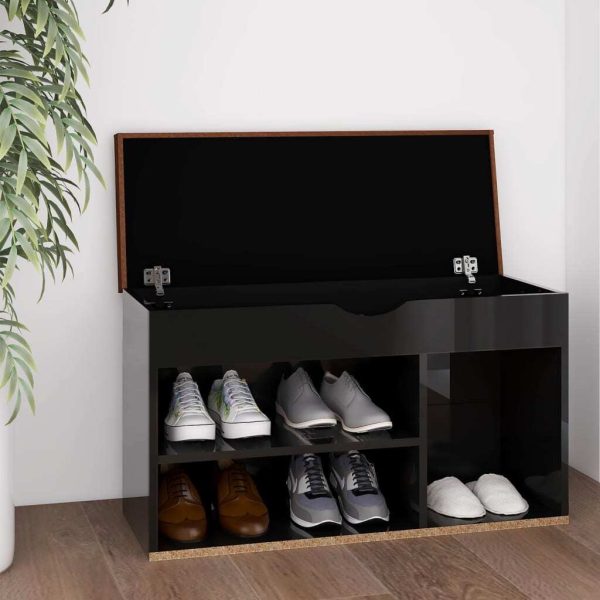 Shoe Bench with Cushion 80x30x47 cm Engineered Wood – High Gloss Black