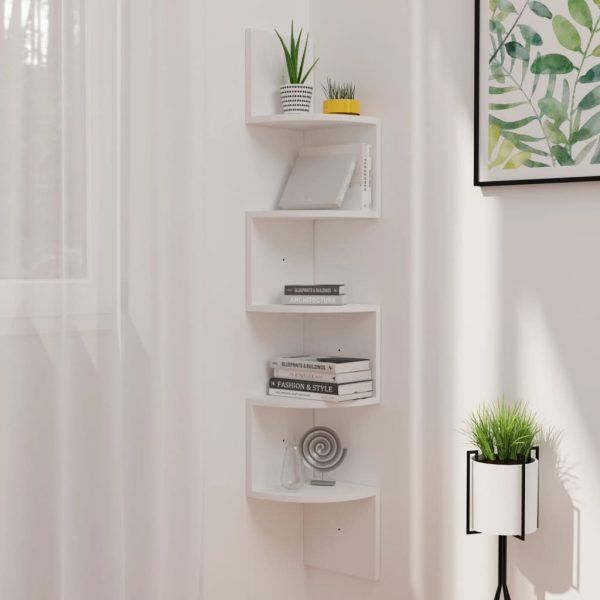 Wall Corner Shelf 19x19x123 cm Engineered Wood – White