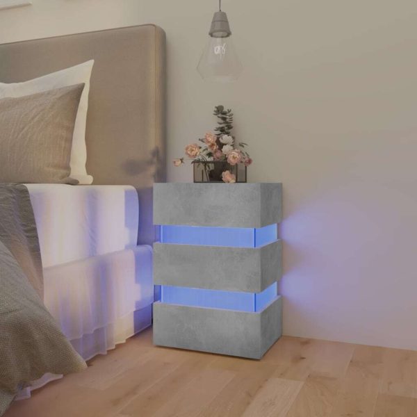 Jericho LED Bedside Cabinet 45x35x67 cm Engineered Wood – Concrete Grey