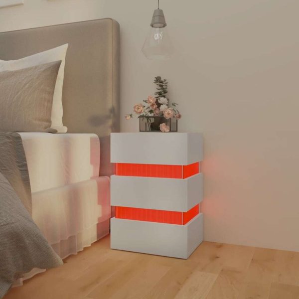 Jericho LED Bedside Cabinet 45x35x67 cm Engineered Wood – High Gloss White