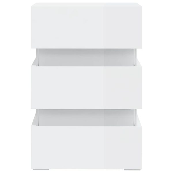 Jericho LED Bedside Cabinet 45x35x67 cm Engineered Wood – High Gloss White