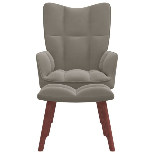 Relaxing Chair with a Stool Velvet – Light Grey