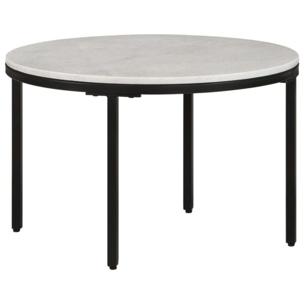 Coffee Table White and Black Real Solid Marble – 65 cm