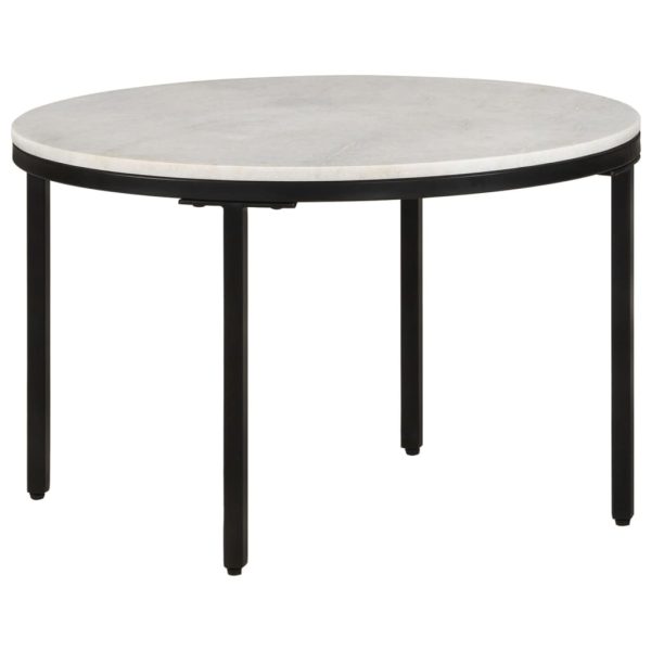 Coffee Table White and Black Real Solid Marble – 65 cm