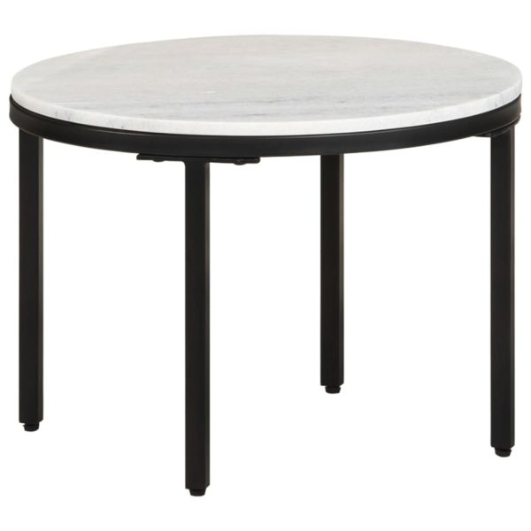 Coffee Table White and Black Real Solid Marble – 50 cm