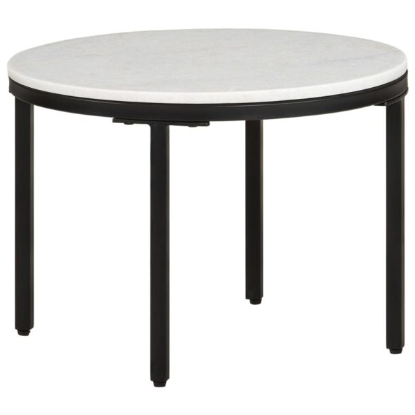 Coffee Table White and Black Real Solid Marble – 50 cm