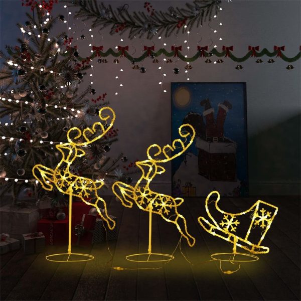 Acrylic Christmas Flying Reindeer&Sleigh 260x21x87cm – Warm White