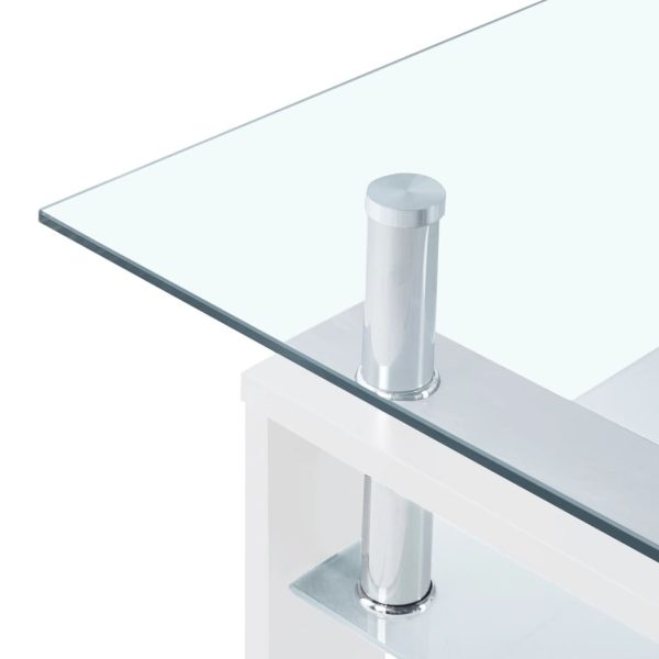Coffee Table and Transparent 95x55x40 cm Tempered Glass – White