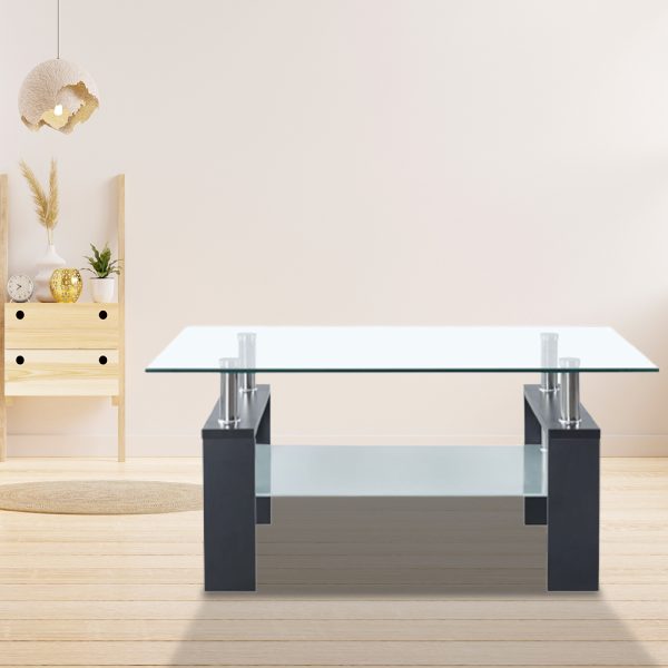 Coffee Table and Transparent 95x55x40 cm Tempered Glass – Grey