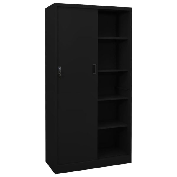 Office Cabinet with Sliding Door 90x40x180 cm Steel – Black