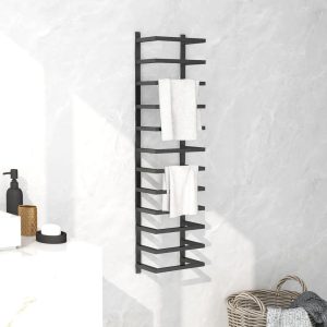 Towel Rack Black Steel – 24x12x96 cm