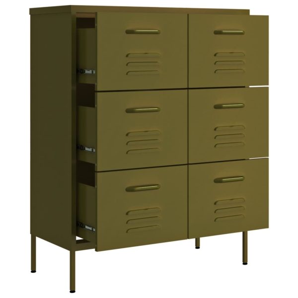 Drawer Cabinet Olive 80x35x101.5 cm Steel – Olive Green