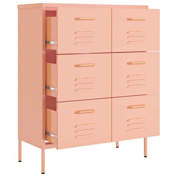 Drawer Cabinet Olive 80x35x101.5 cm Steel – Pink