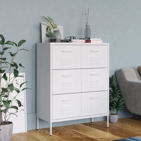 Drawer Cabinet Olive 80x35x101.5 cm Steel – White
