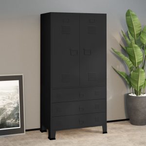 Industrial Wardrobe 90x50x180 cm Metal – Black