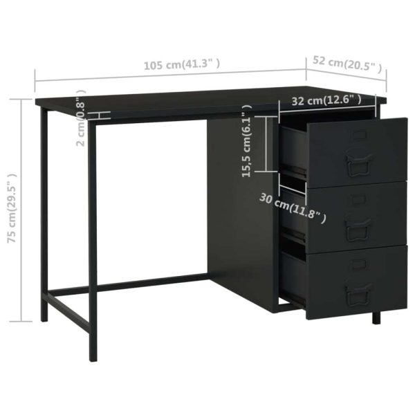 Industrial Desk with Drawers 105x52x75 cm Steel – Black