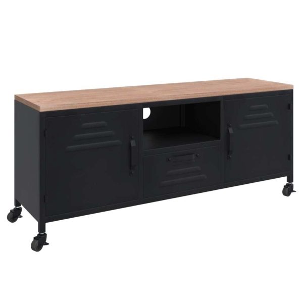 Oswestry TV Cabinet Black 110x30x43 cm Iron and Solid Wood Fir
