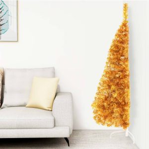 Artificial Half Christmas Tree with Stand PVC – 150×95 cm, Gold