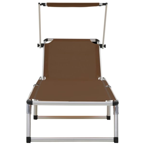 Folding Sun Lounger with Roof Aluminium and Textilene – Brown