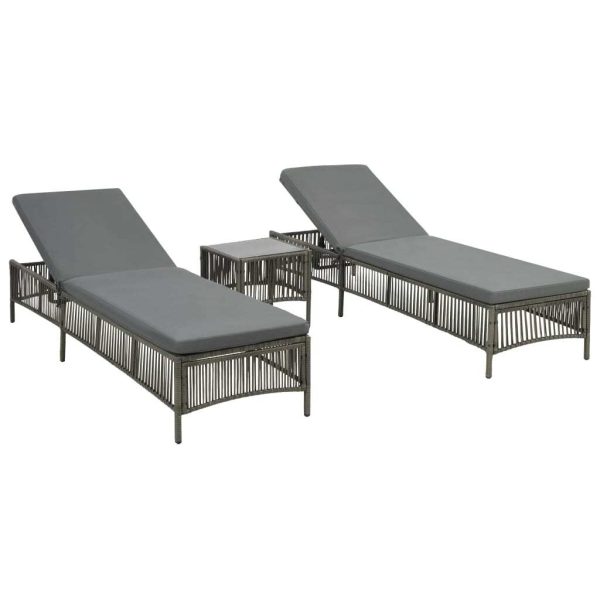Sunloungers 2 pcs with Table Poly Rattan Grey