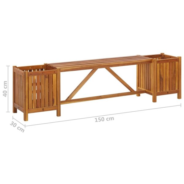 Garden Bench with 2 Planters Solid Acacia Wood – 150x30x40 cm, Brown