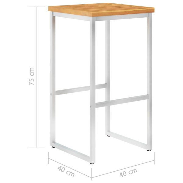 Bar Stools Stainless Steel – Solid Acacia Wood, 2