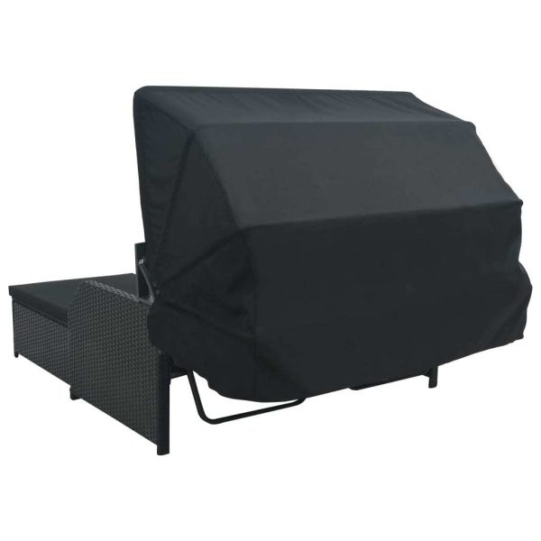 2-Person Sun Lounger with Canopy Poly Rattan – Black