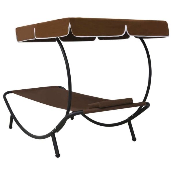 Outdoor Lounge Bed with Canopy & Pillow – Brown