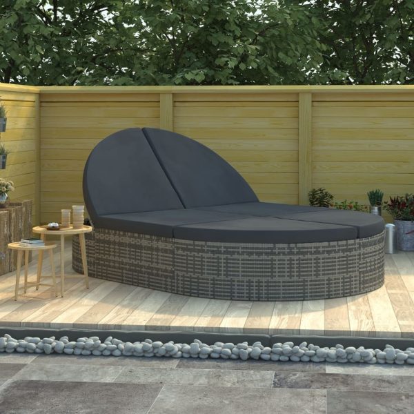 Outdoor Lounge Bed with Cushion Poly Rattan – Grey