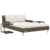 2-Person Garden Sun Bed with Cushions Poly Rattan – Brown