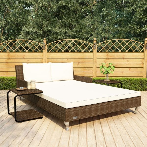 2-Person Garden Sun Bed with Cushions Poly Rattan – Brown