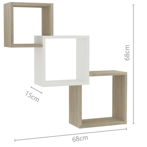 Cube Wall Shelves 68x15x68 cm Engineered Wood – White and Sonoma Oak