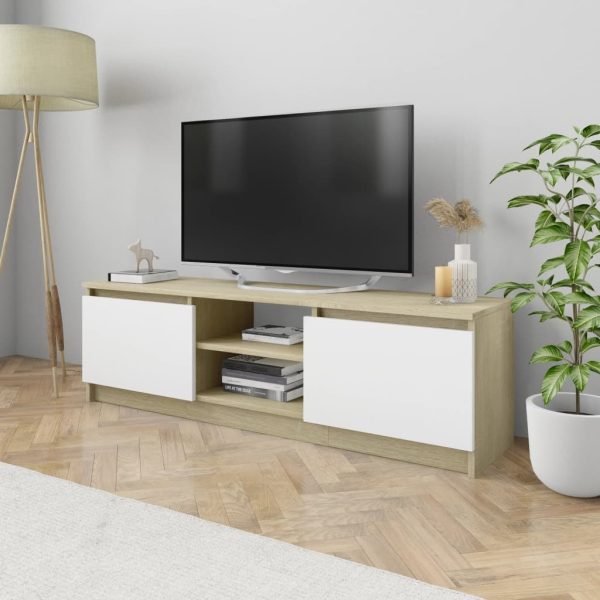 Glade TV Cabinet 120x30x35.5 cm Engineered Wood – White and Sonoma Oak