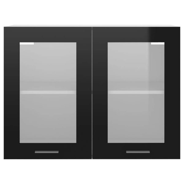 Hanging Glass Cabinet High Gloss Black 80x31x60 cm Chipboard