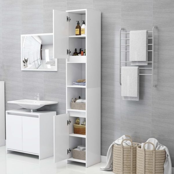 Bathroom Cabinet 30x30x183.5 cm Engineered Wood – White, Without Handle