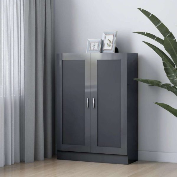 Book Cabinet Engineered Wood – 82.5×30.5×115 cm, High Gloss Grey