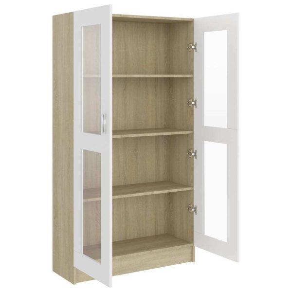 Vitrine Cabinet Engineered Wood – 82.5×30.5×150 cm, White and Sonoma Oak